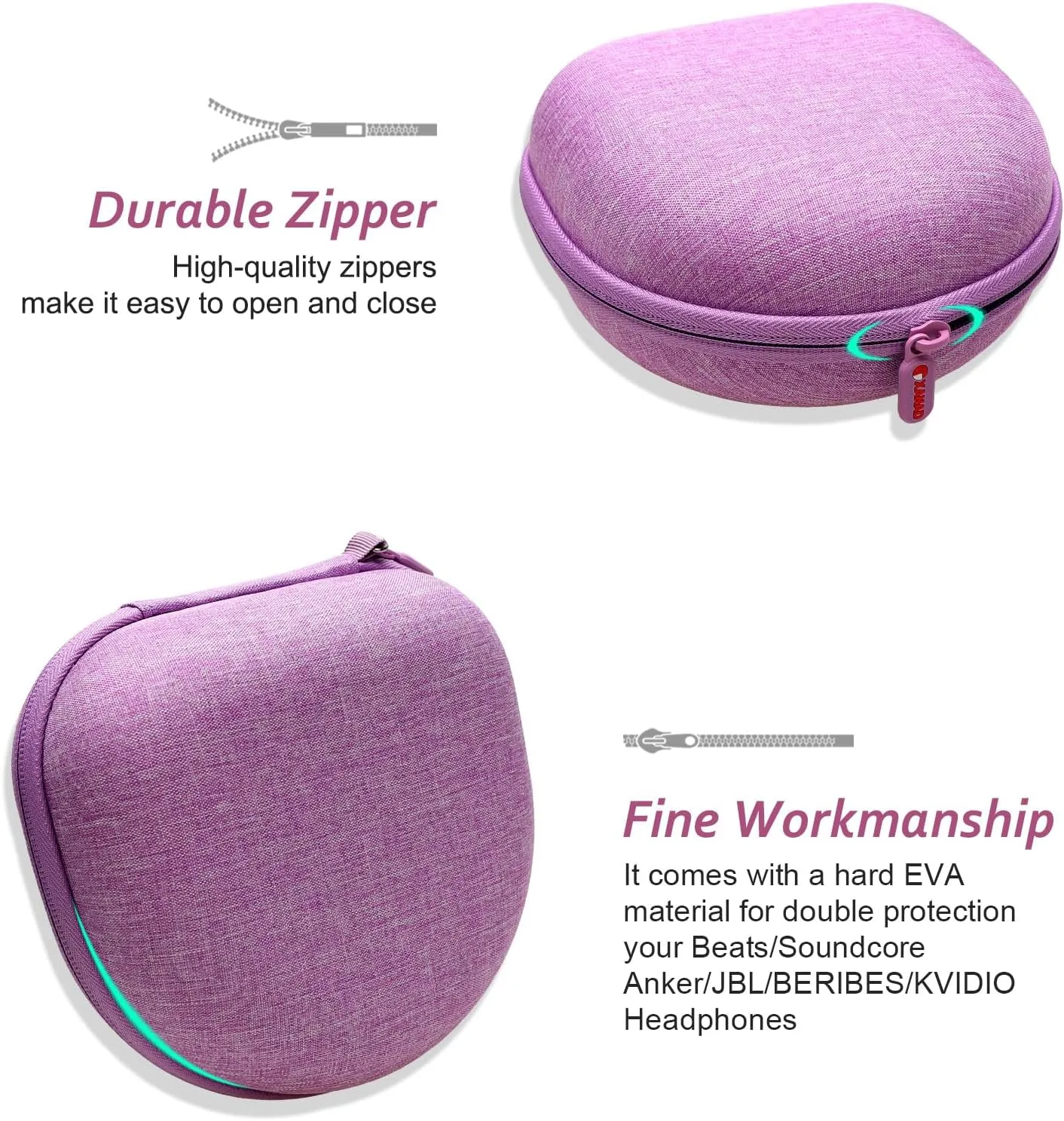 XANAD Kids Headphones Case Compatible with iClever HS19 / BTH12 / Candy Bila/MIDOLA MD-B01 / noot Products/EarFun/IMYB Foldable Kid Headphone, Purple (Case Only)
