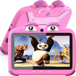 YINOCHE Kids Tablet 7 inch Tablet for Kids 3-7 Toddler Tablets for Toddlers 32 GB Android Children's Tab with Dual Cameras Parental Control Pre-Installed Kids Apps Kid-Proof Case (Red)