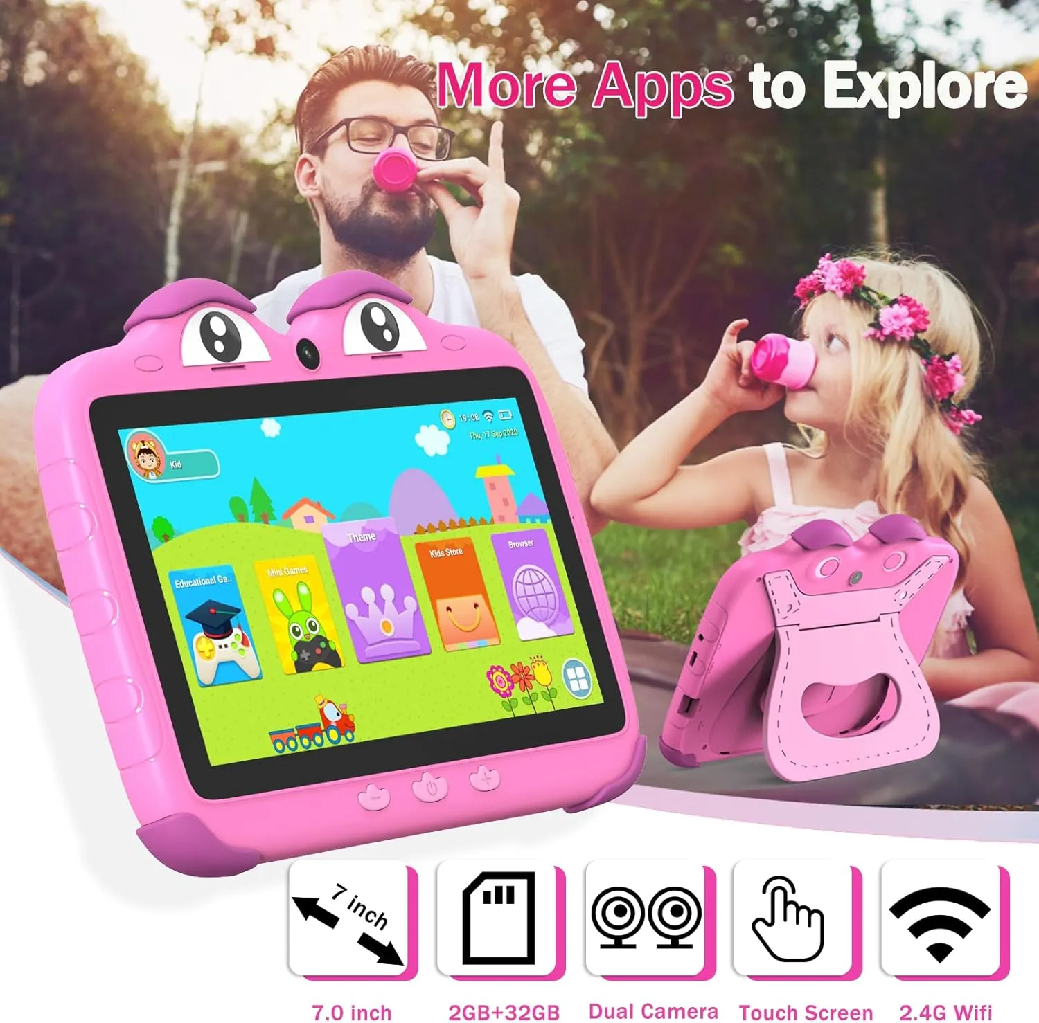 YINOCHE Kids Tablet 7 inch Tablet for Kids 3-7 Toddler Tablets for Toddlers 32 GB Android Children's Tab with Dual Cameras Parental Control Pre-Installed Kids Apps Kid-Proof Case (Red)