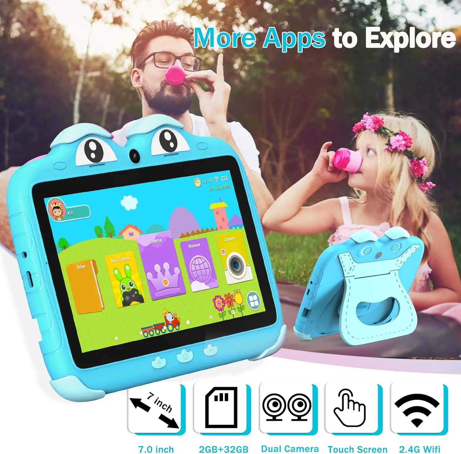 YINOCHE Kids Tablet for Kids 3-7 7'' Toddler Tablet for Toddlers Android Kids Tablets 32G Tablets for Kids WiFi Children's Tablet with Parental Control Shockproof Case Support YouTube Netflix (Blue)