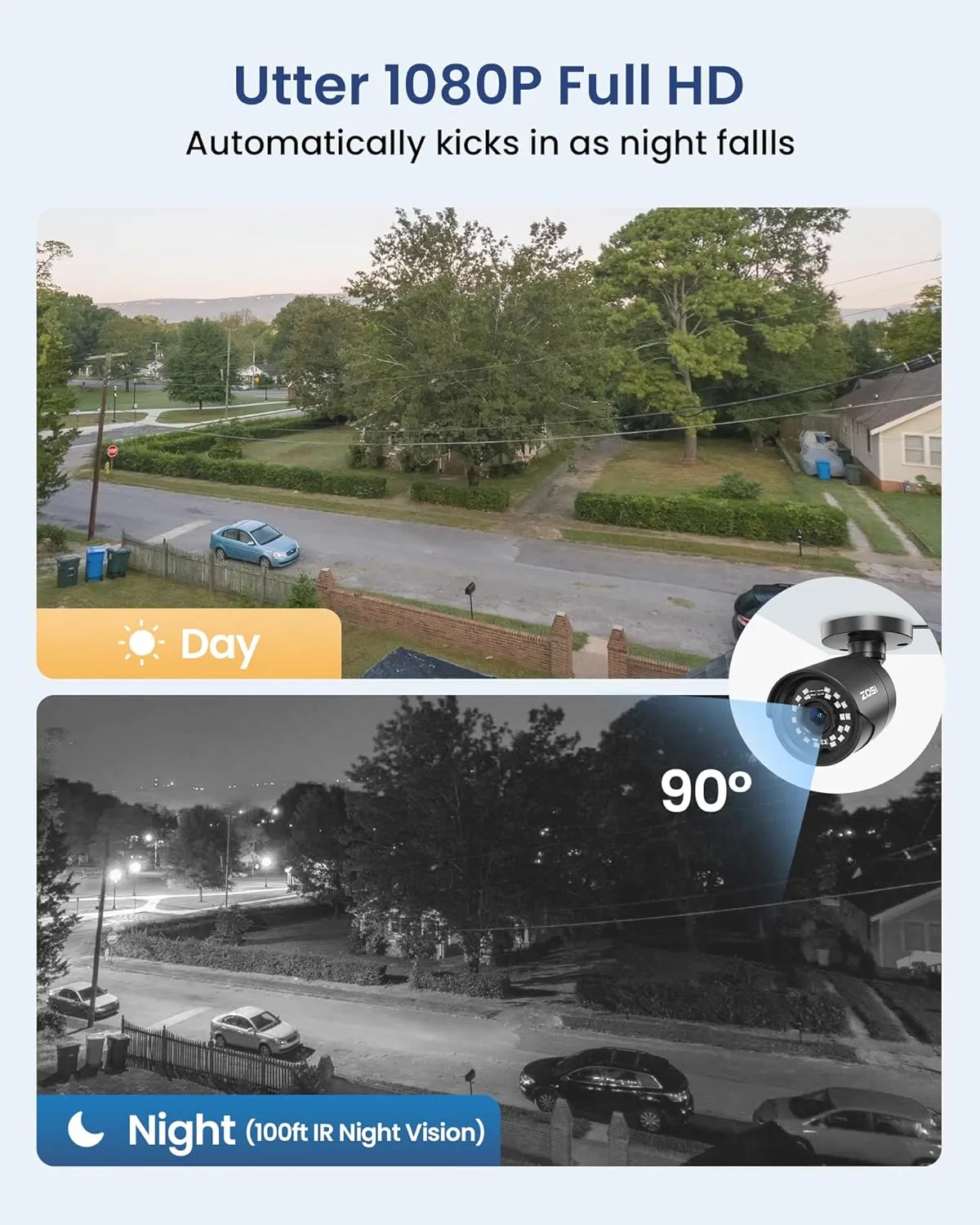 ZOSI 5MP 3K Lite CCTV Security Camera System with AI Human Vehicle Detection, 8CH H.265  DVR and 4 x 1080p Surveillance Bullet Cameras Outdoor Indoor, 100ft Night Vision, IP66 Weatherproof, 1TB HDD